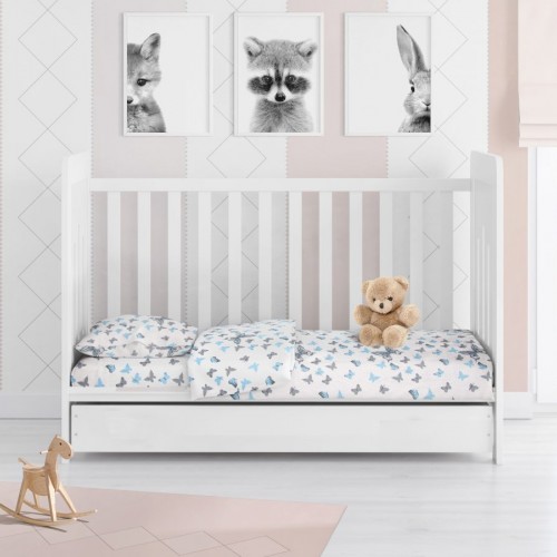 PRINTED SHEETS SET 3 pcs bebe Butterfly 56 120X160 Sky blue Cotton 100% 