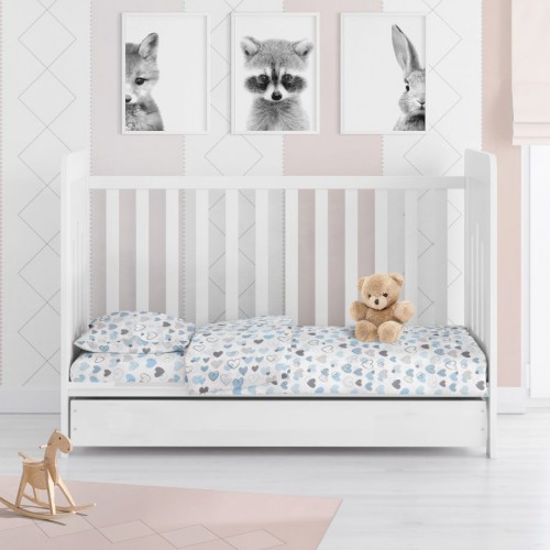 PRINTED SHEETS SET 3 pcs bebe Hearts 08 120X160 Blue Cotton 100% 