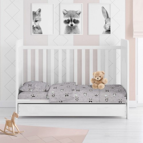 PRINTED SHEETS SET 3 pcs bebe PANDA 112 120X160 Grey-Green Cotton 100% 