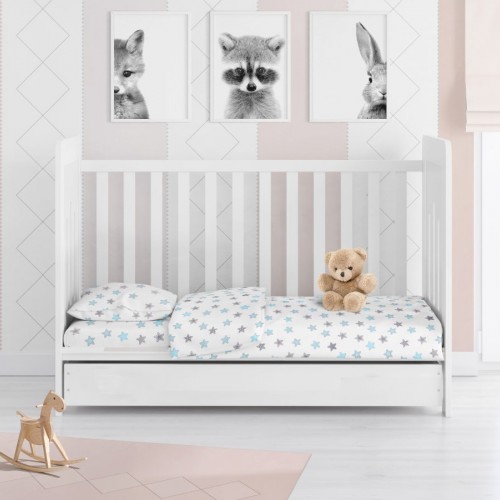 PRINTED SHEETS SET 3 pcs bebe Star 104 120X160 Sky blue Cotton 100% 