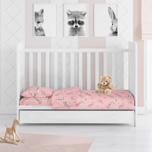 PRINTED SHEETS SET 3 pcs bebe Birds 15 120X160 Pink Flannel cotton 100% 