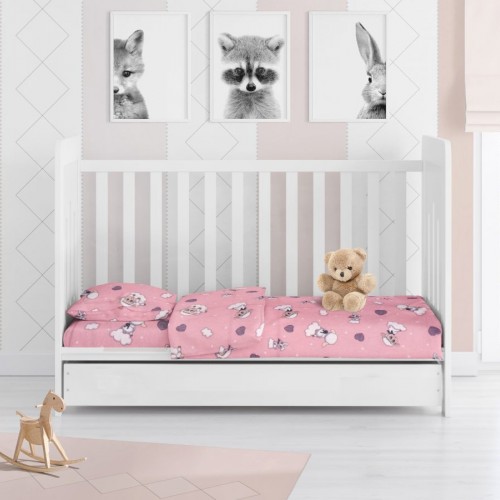 PRINTED SHEETS SET 3 pcs bebe Lamb 05 120X160 Pink Flannel cotton 100% 