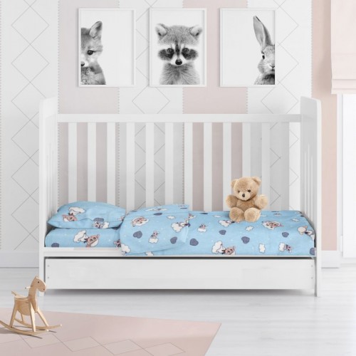 PRINTED SHEETS SET 3 pcs bebe Lamb 06 120X160 Sky blue Flannel cotton 100% 