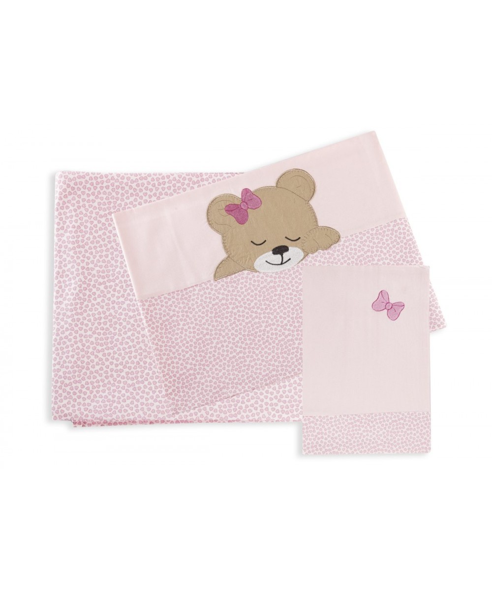 SHEET SET 3 pcs bebe SLEEPING BEARS CUB 14 120X170 PINK Cotton 100%