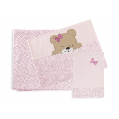 ΣΕΝΤΟΝΙΑ ΣΕΤ 3 τεμ bebe SLEEPING BEARS CUB 14 120Χ170 ΡΟΖ Cotton 100% 