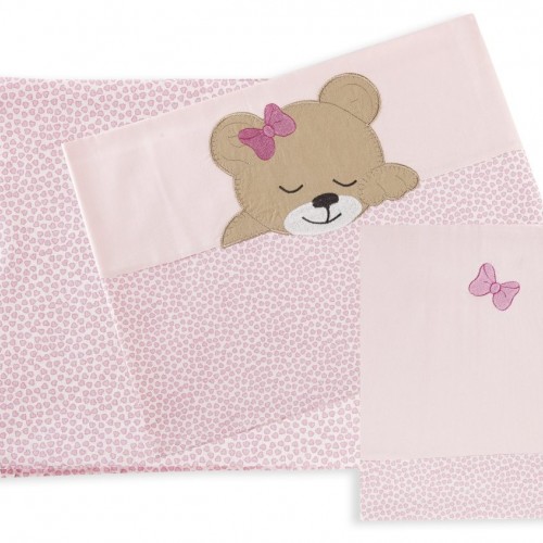 SHEET SET 3 pcs bebe SLEEPING BEARS CUB 14 120X170 PINK Cotton 100% 