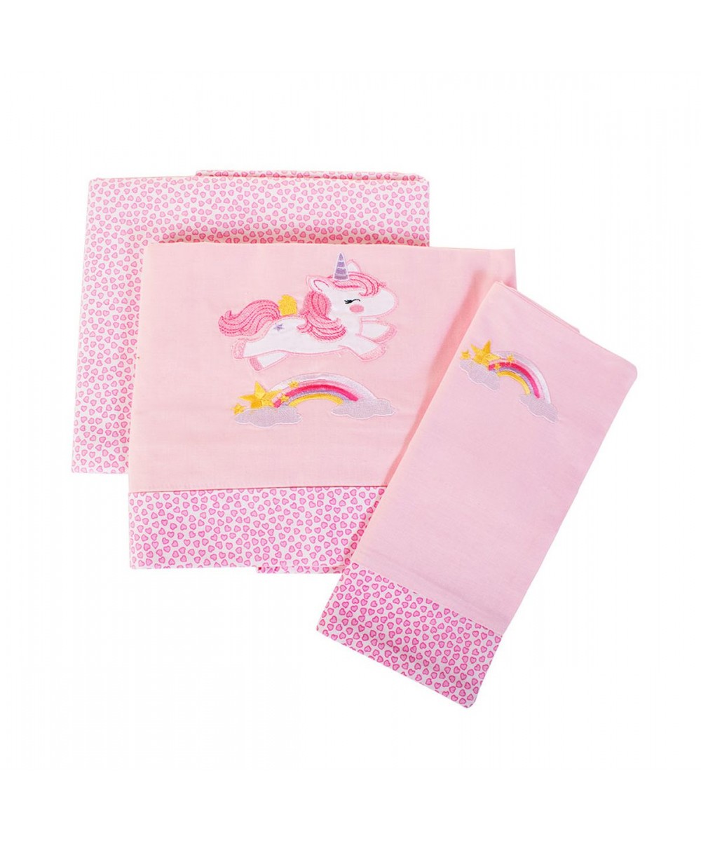 SHEET SET 3 pcs bebe UNICORN 41 120X170 PINK Cotton 100%