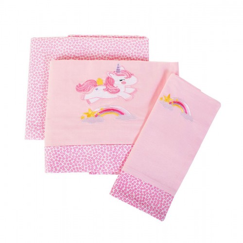 SHEET SET 3 pcs bebe UNICORN 41 120X170 PINK Cotton 100% 