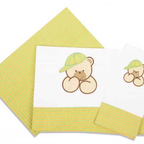 SHEET SET 3 pcs bebe BEAR 100 120X170 LAC/PORT/WHITE Cotton 100% 