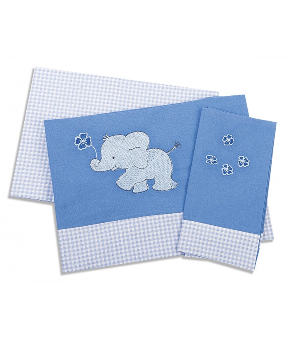 SHEET SET 3 pcs bebe ELEPHANT 123 120X170 CEL/WHITE/BLUE Cotton 100%