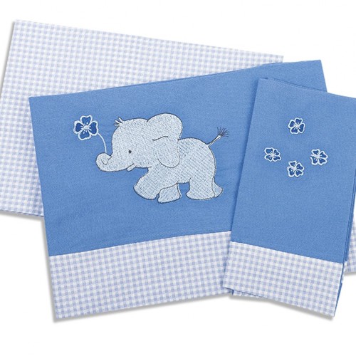 SHEET SET 3 pcs bebe ELEPHANT 123 120X170 CEL/WHITE/BLUE Cotton 100% 