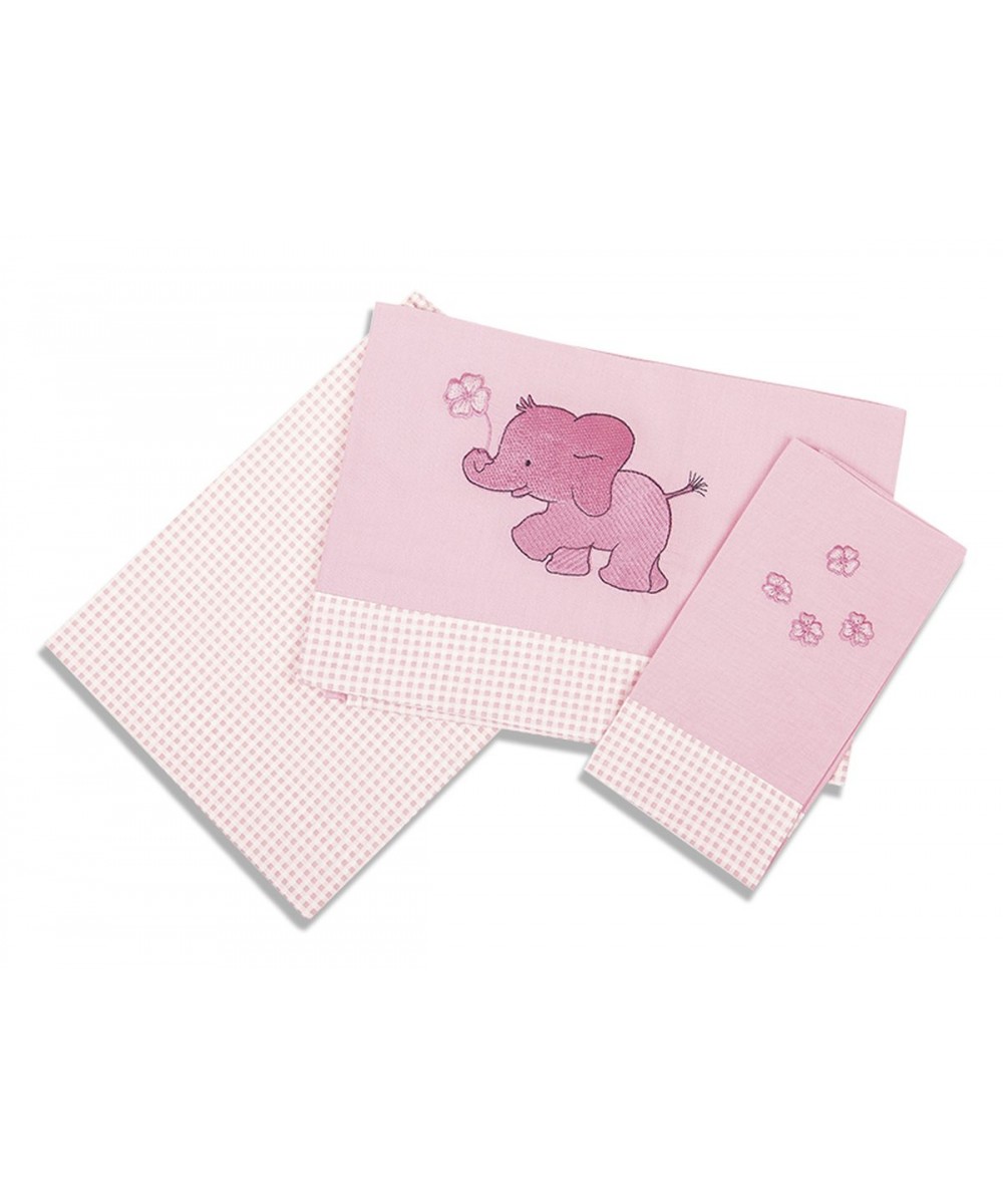 SHEET SET 3 pcs bebe ELEPHANT 15 120X170 PINK Cotton 100%