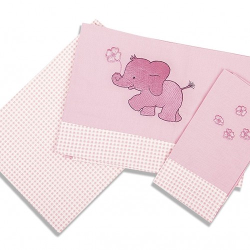 SHEET SET 3 pcs bebe ELEPHANT 15 120X170 PINK Cotton 100% 