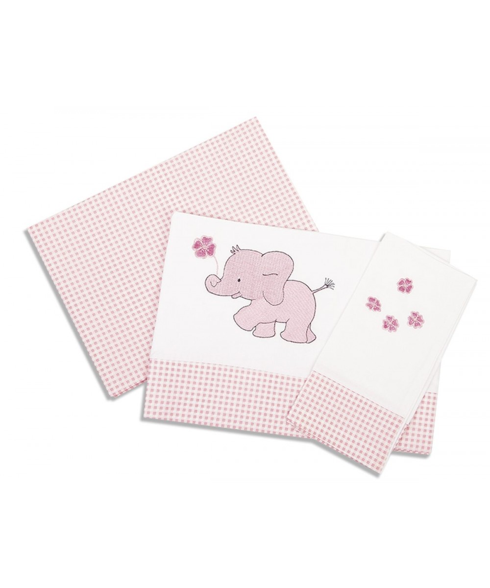 SHEET SET 3 pcs bebe ELEPHANT 17 120X170 WHITE/PINK Cotton 100%