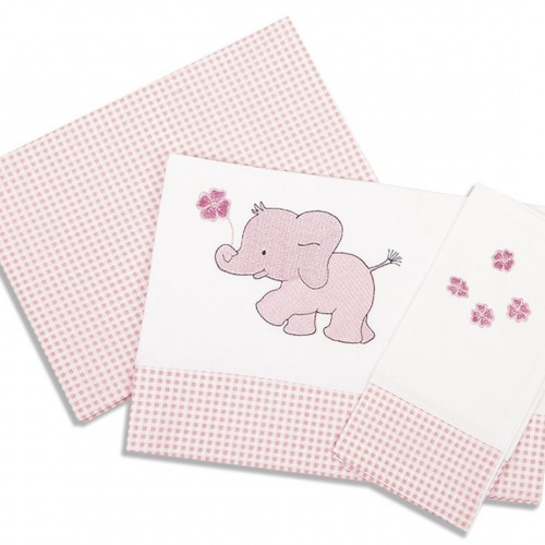 SHEET SET 3 pcs bebe ELEPHANT 17 120X170 WHITE/PINK Cotton 100% 