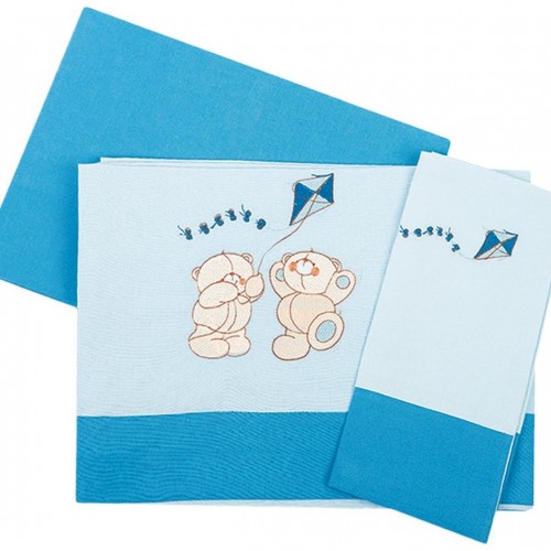 SHEET SET 3 pcs bebe PAPER 90 120X170 CEL/WHITE/BLUE Cotton 100% 