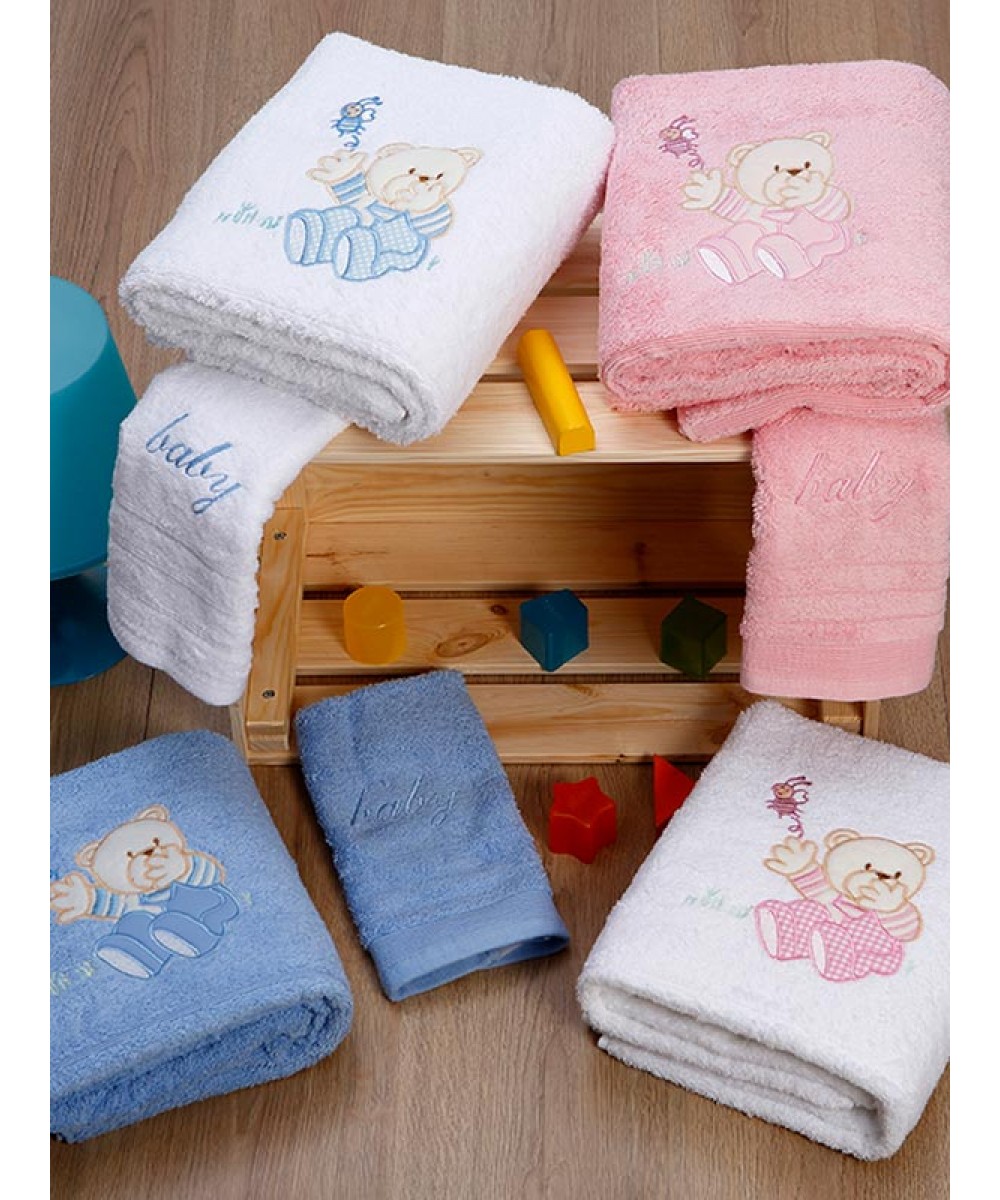 Set of embroidered towels Bear 04 White/Pink