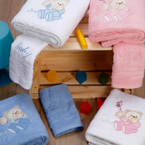 Set of embroidered towels Bear 04 White/Pink