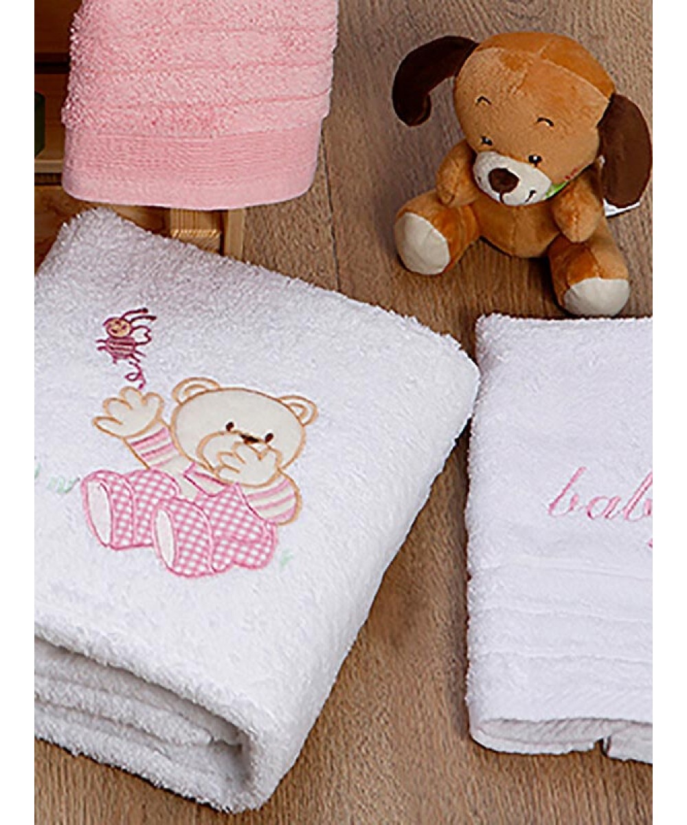 Set of embroidered towels Bear 04 White/Pink