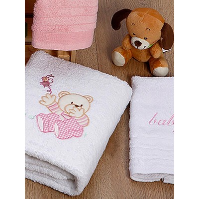 Σετ πετσέτες κεντητές Bear 04 White/Pink