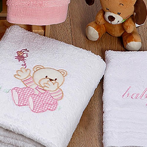 Set of embroidered towels Bear 04 White/Pink