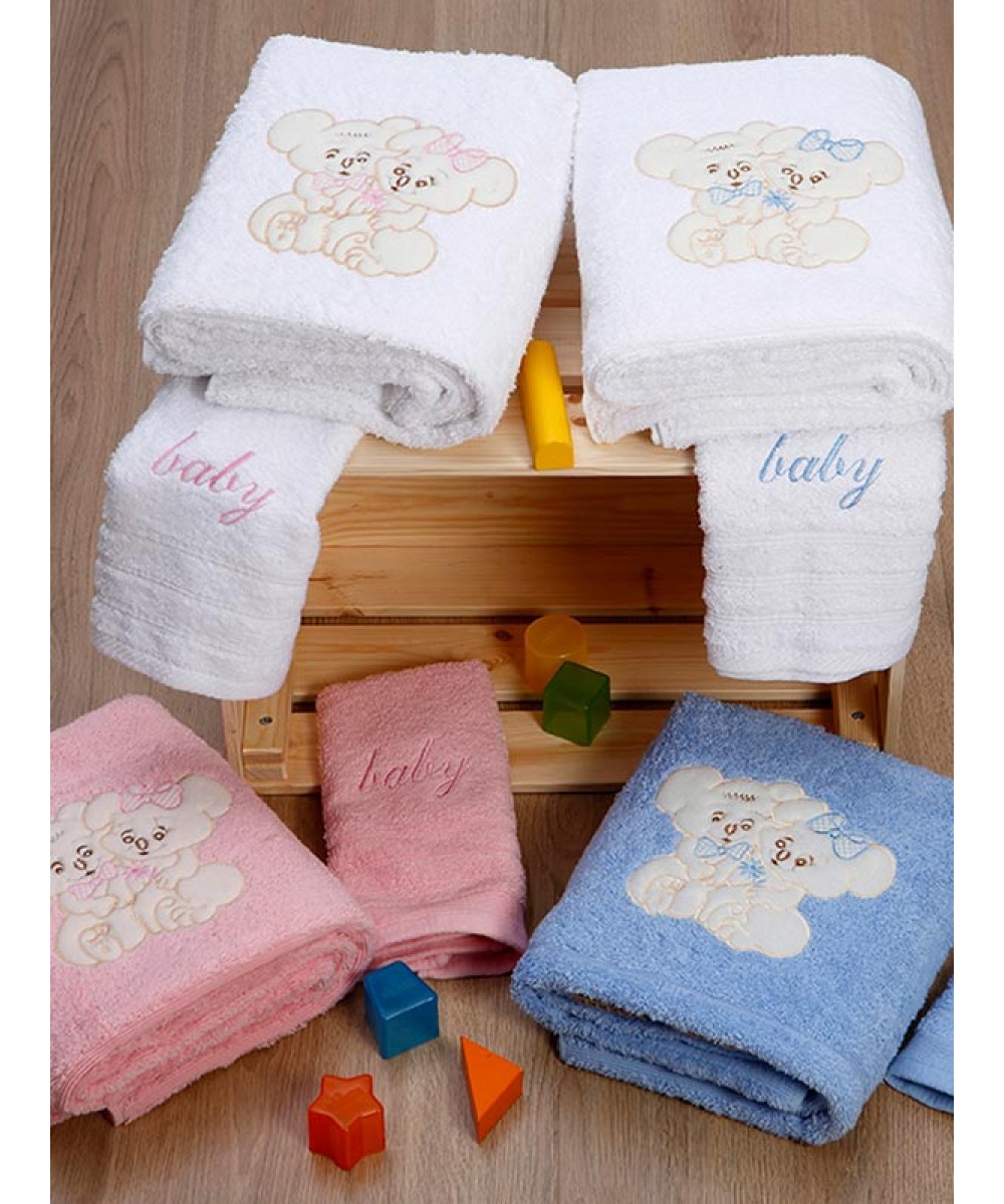 Set of embroidered towels Couple 06 White/Pink