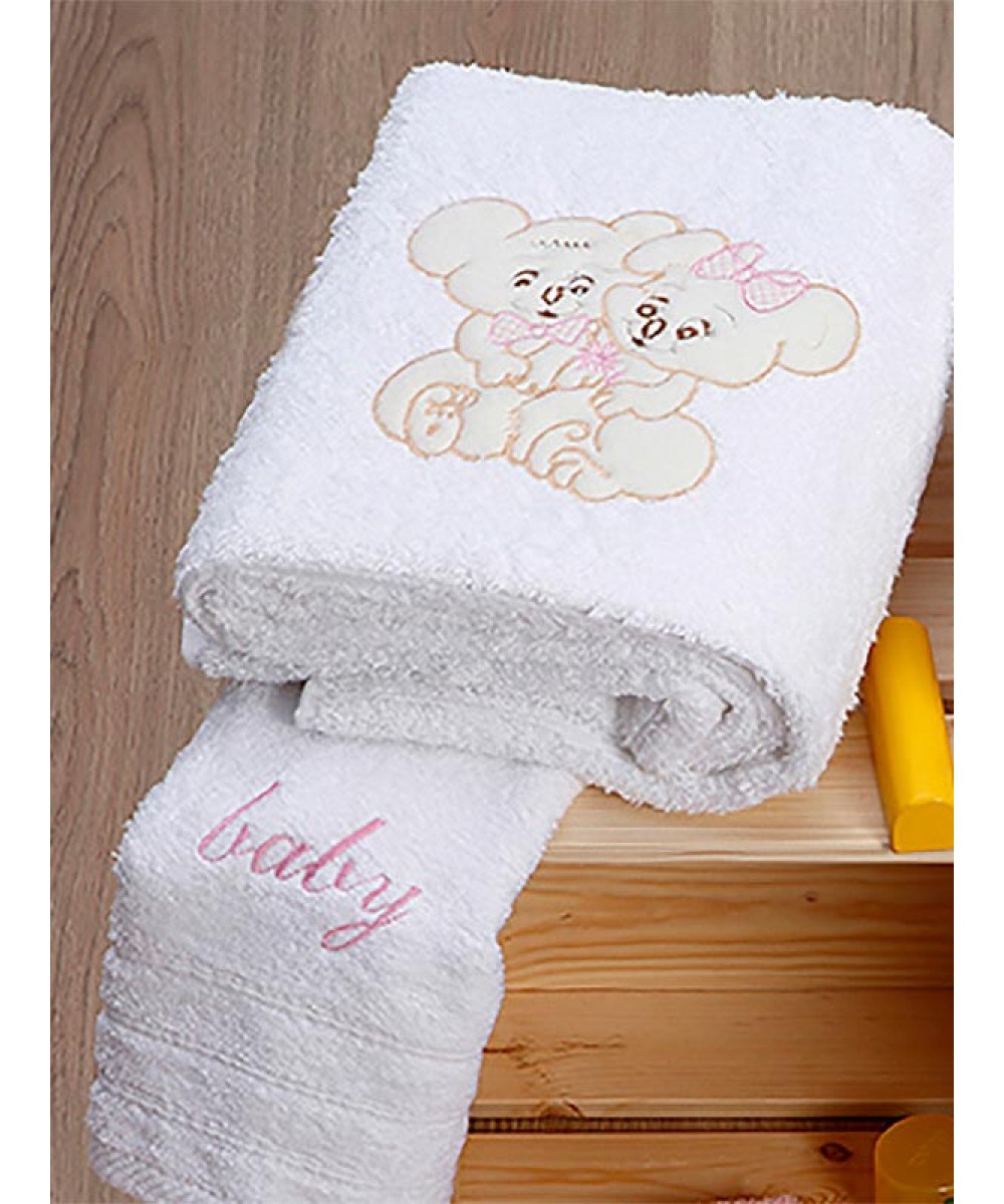 Set of embroidered towels Couple 06 White/Pink