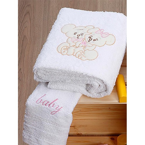 Set of embroidered towels Couple 06 White/Pink