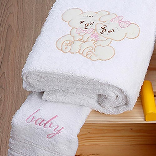 Set of embroidered towels Couple 06 White/Pink