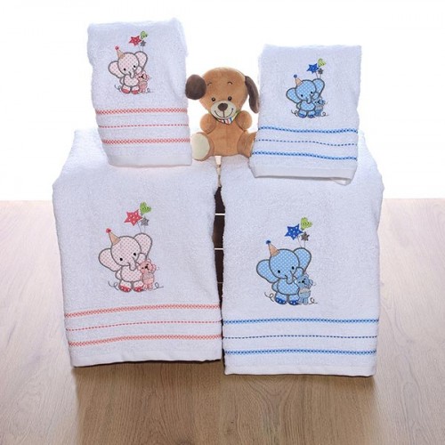 Set of embroidered towels Elephant 03 Pink