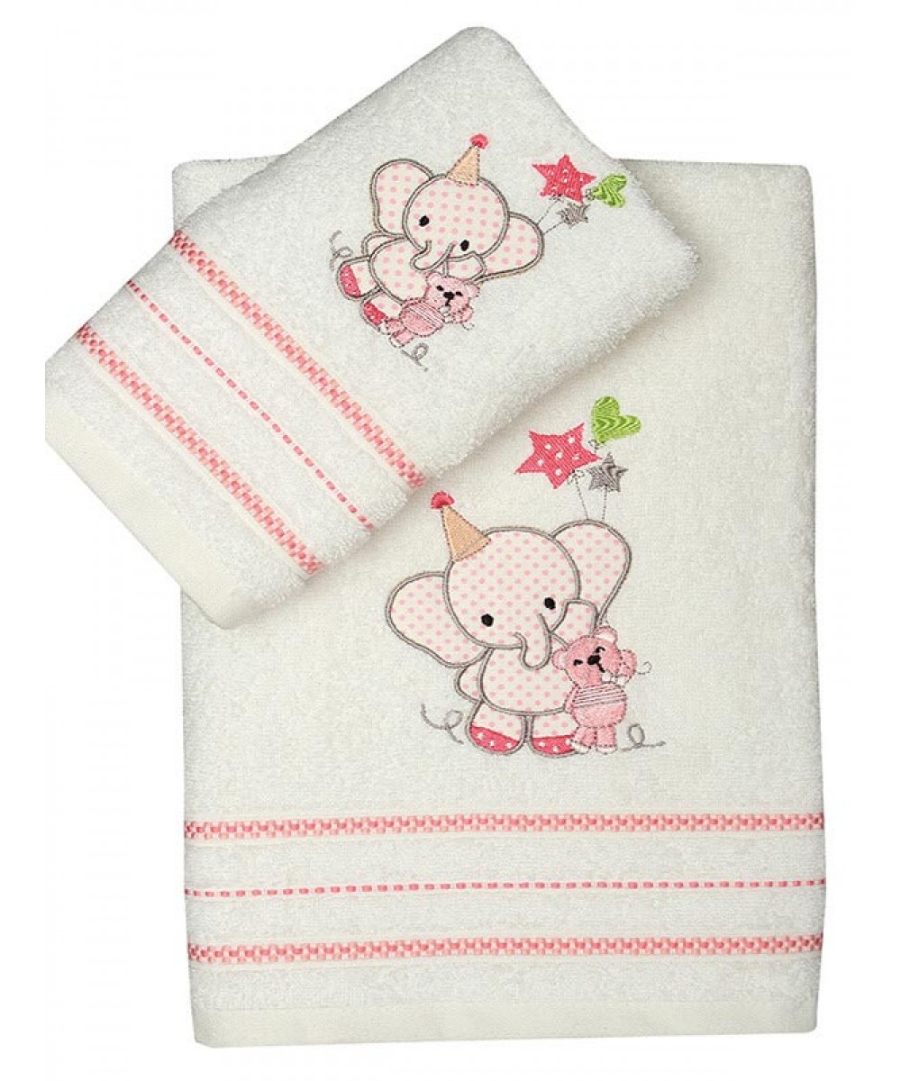 Set of embroidered towels Elephant 03 Pink