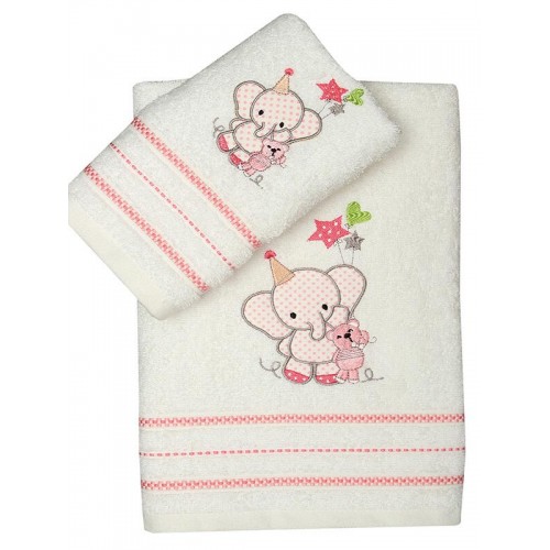 Set of embroidered towels Elephant 03 Pink