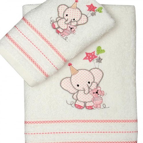 Set of embroidered towels Elephant 03 Pink