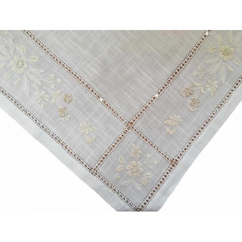 SQUARE SET 4PCS LINEN WITH AZURE AND HAND EMBROIDERY SQUARE 85X85 40X100 (2) 40X40 LINEAHOME