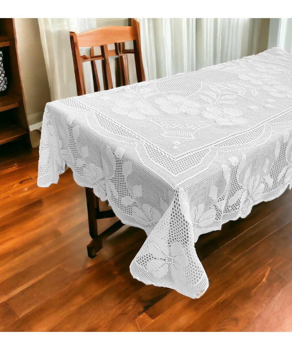 COMPLETELY KNITTED TABLE/L 180X180 HAND MERCERIZED N034 WHITE LINEAHOME