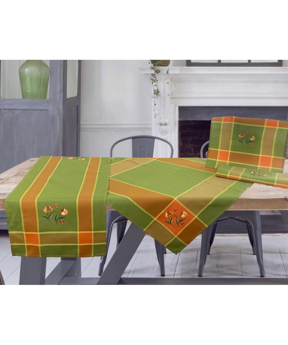 4PCS LINEN FRAME SET WITH TULIP GREEN LINEAHOME EMBROIDERY