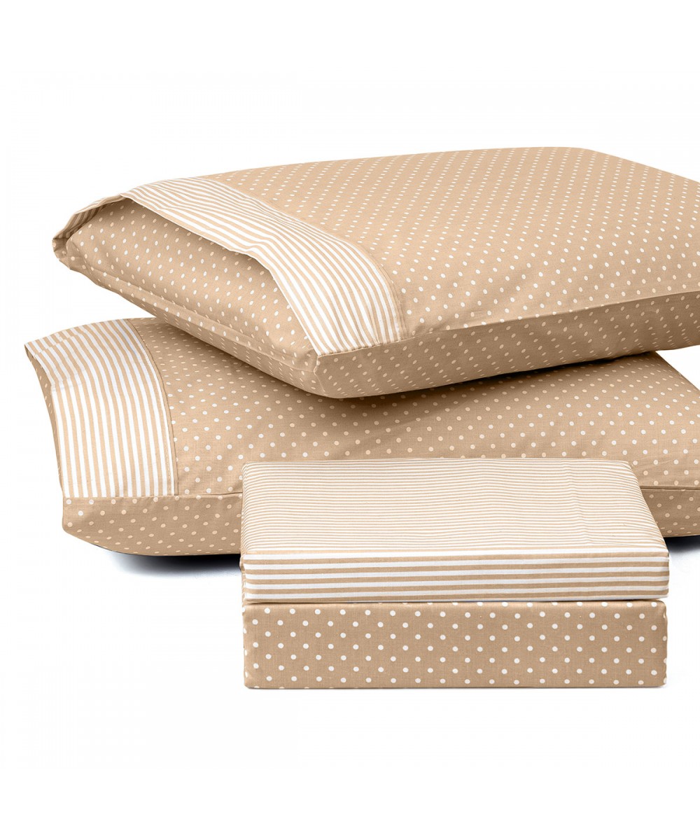 Extra double polka dot sheet set JOY Art 1680 230x240 Beige Beauty Home