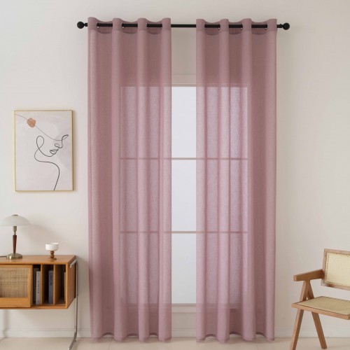 Gauze curtain monochrome with 8 metal rings Fit Art 8447 140x270 Pink Beauty Home