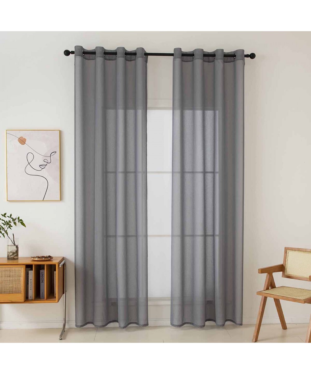 Gauze curtain monochrome with 8 metal rings Sharp Art 8448 140x270 Anthracite Beauty Home