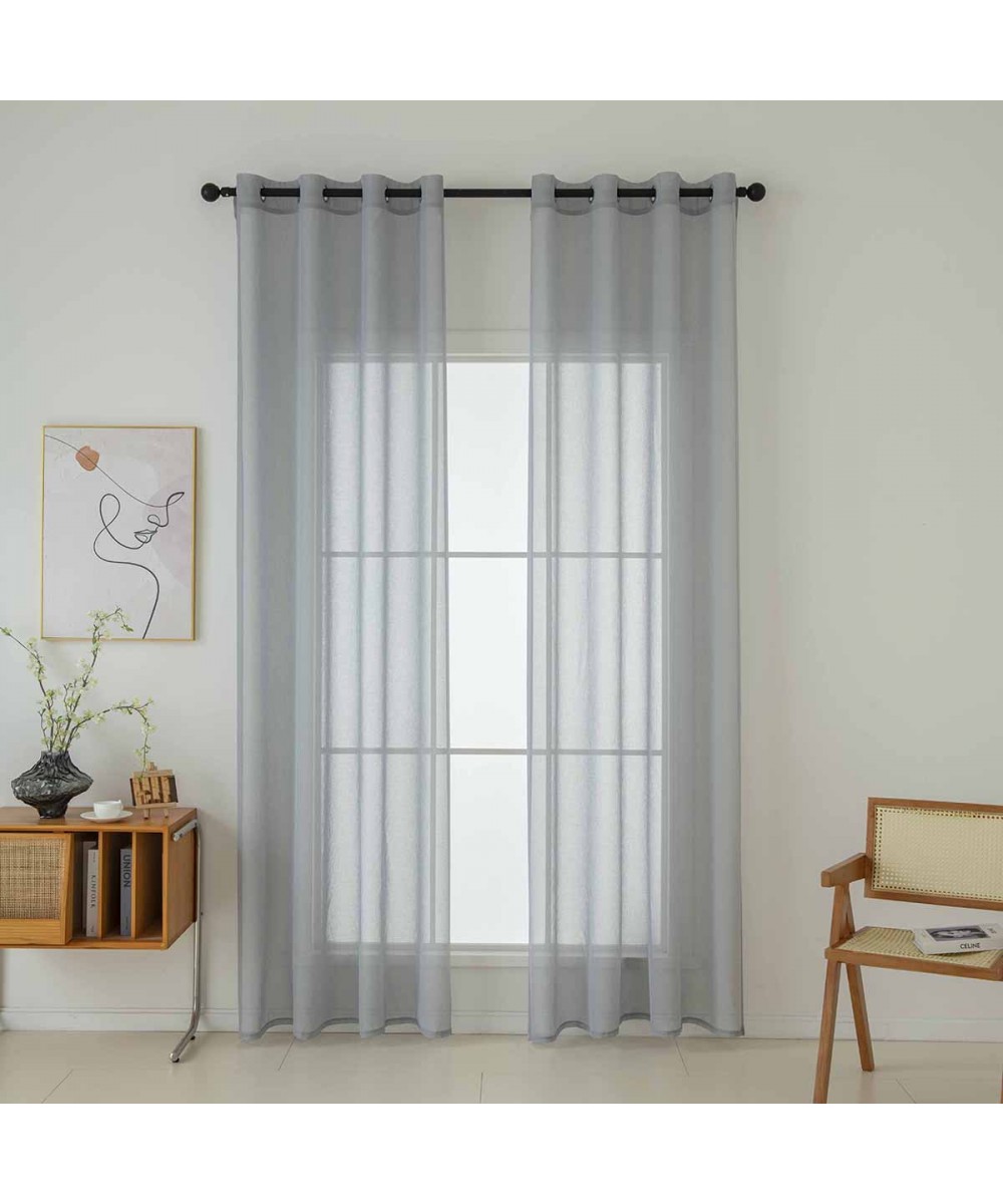 Gauze curtain monochrome with 8 metal rings Sharp Art 8448 140x270 Gray Beauty Home