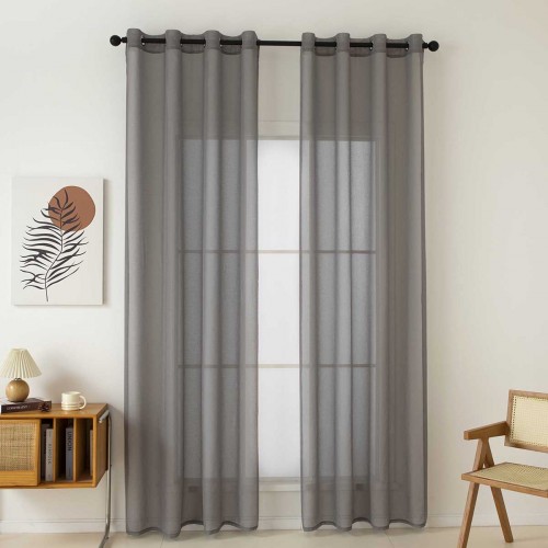 Gauze curtain monochrome with 8 metal rings Sharp Art 8448 140x270 Beige Beauty Home