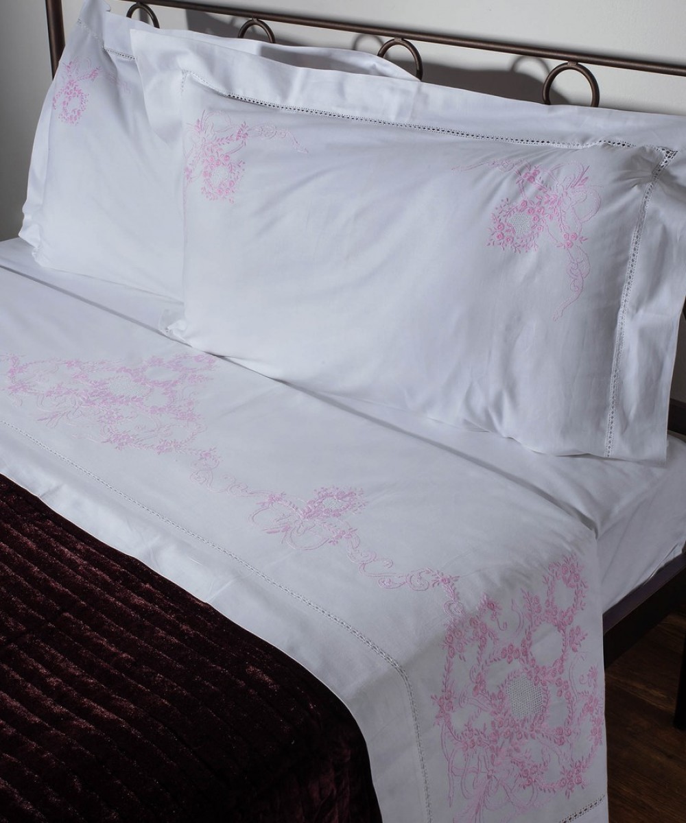 HANDMADE ANEBATO SHEET 2827 FOUR PIECES (225CM X 270CM) WHITE/PINK