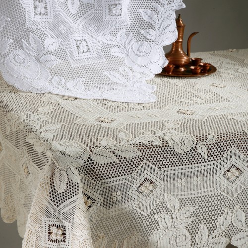 Handmade knitted mercerized tablecloth 73C (180cm x 270cm) ecru