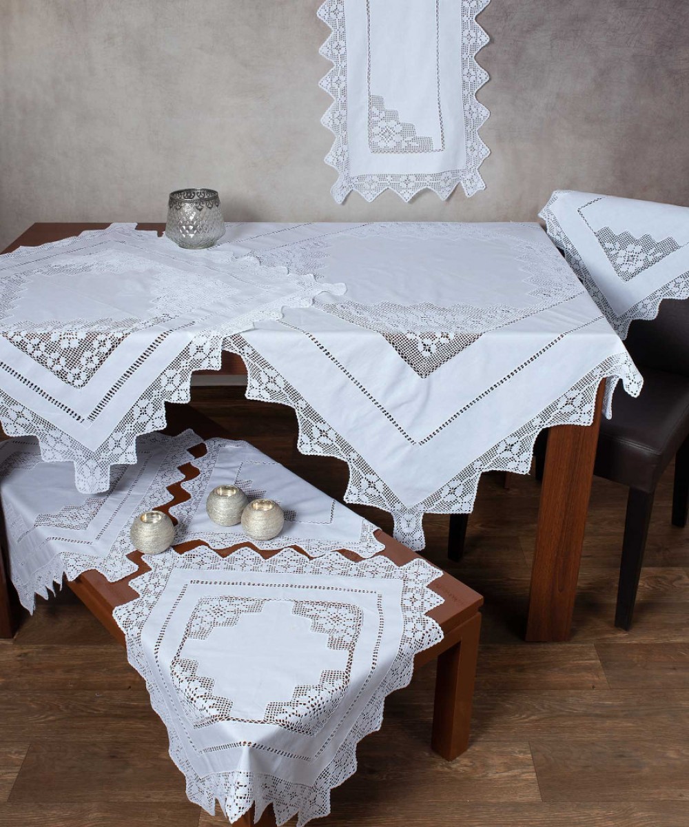 Handmade tablecloth 2540 (170cm x 320cm) white