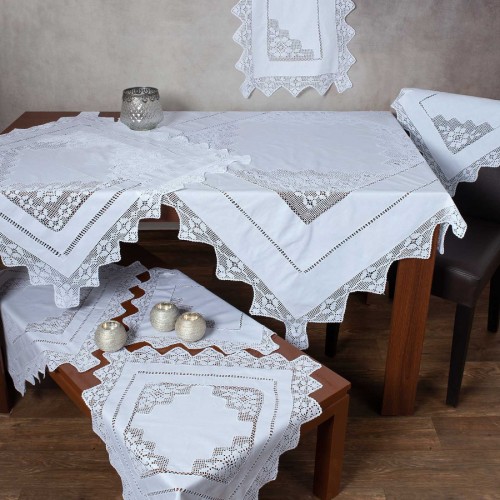 Handmade tablecloth 2540 (170cm x 320cm) white