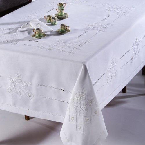 Handmade tablecloth 373 (170cm x 220cm) White