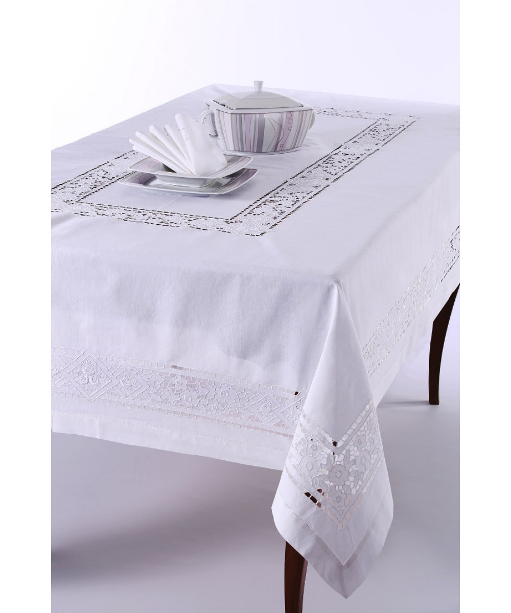 Handmade tablecloth 682 (170cm x 270cm) white