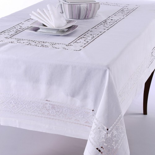 Handmade tablecloth 682 (170cm x 270cm) white