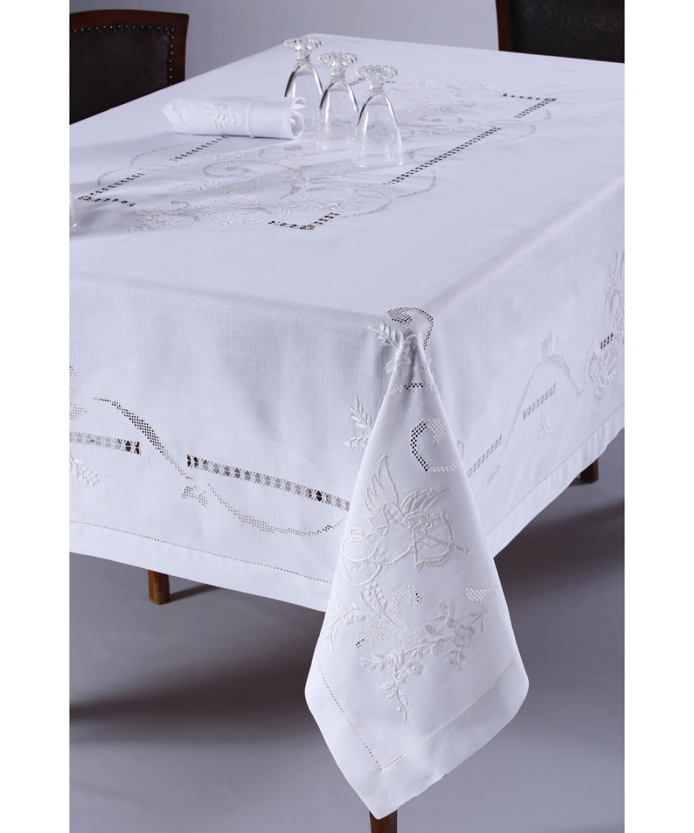 Handmade tablecloth 960b (170cm x 220cm) white