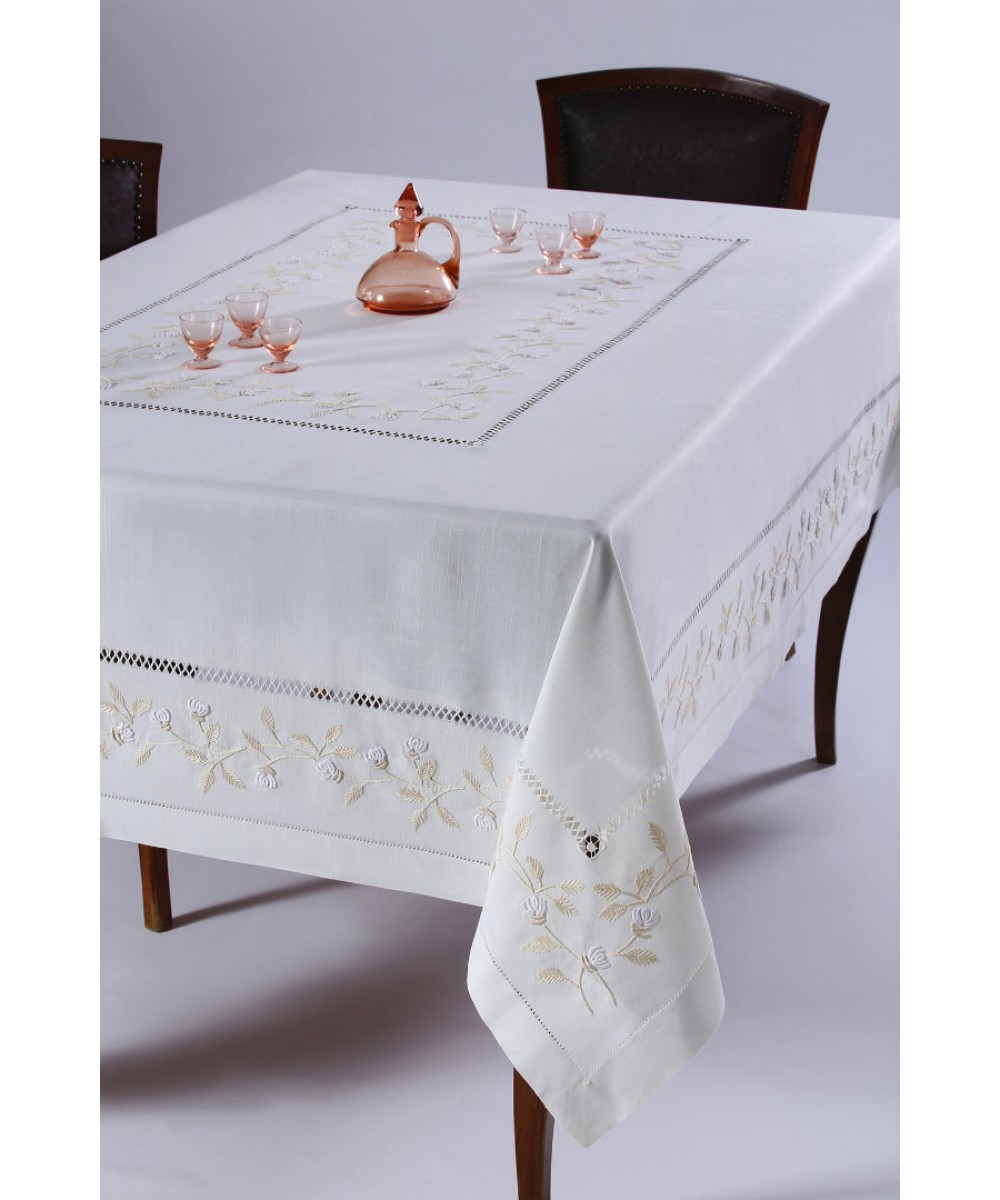 Handmade tablecloth 8302 (170cm x 220cm) white